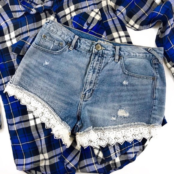 Free People Pants - Free People Lacey Trim Distressed Cutoff Shorts